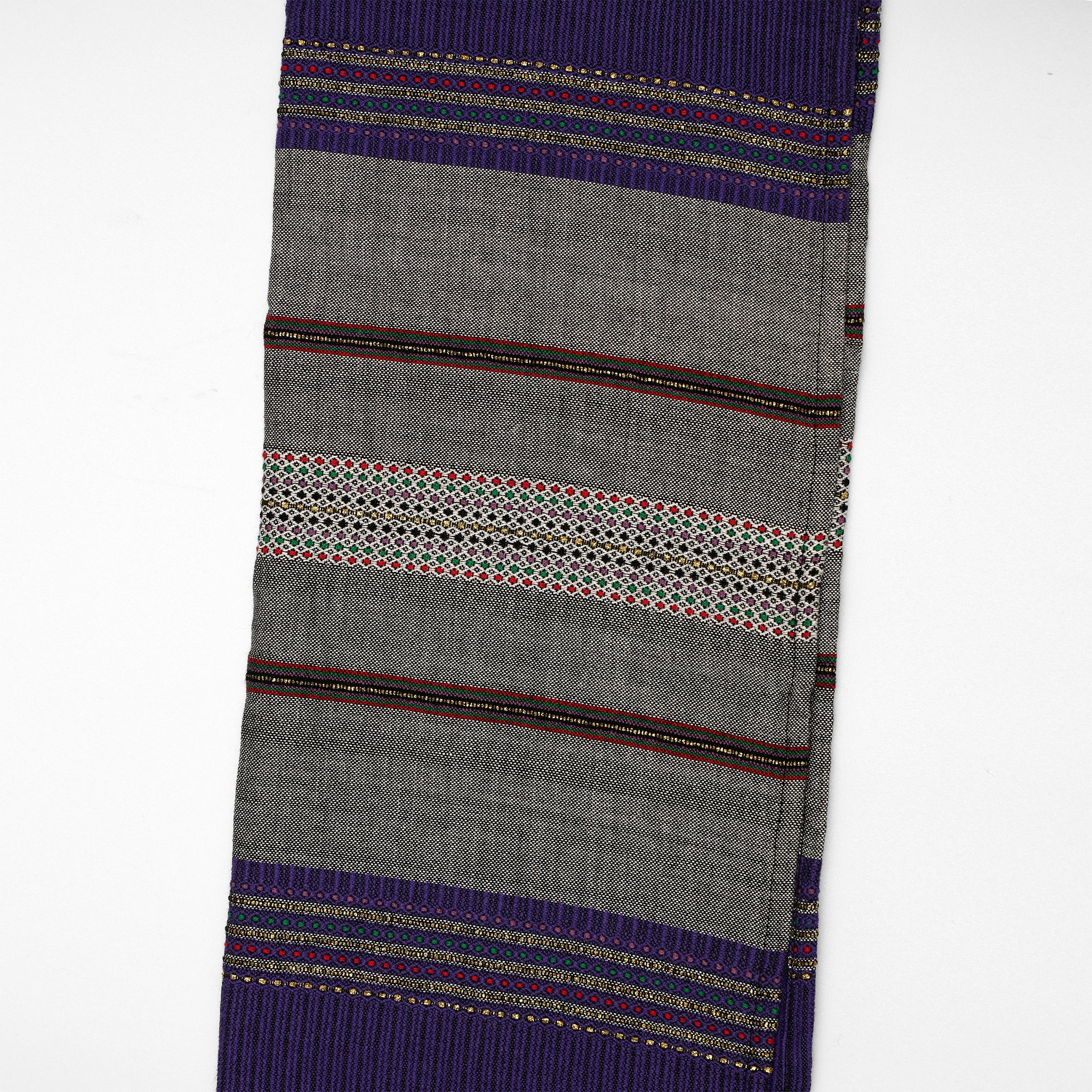 Elia - Cotton Tallit - Gray With Gold on Purple