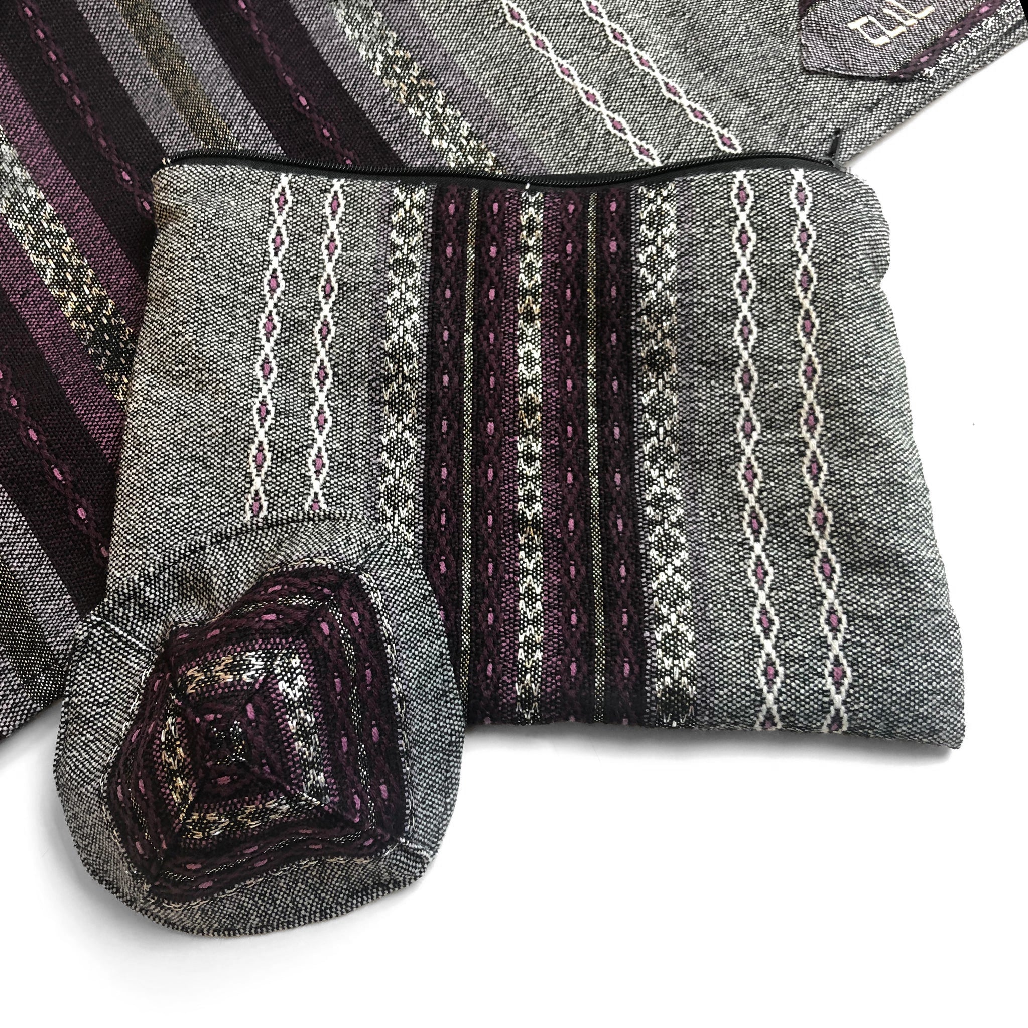 Gabrieli Premium - Wool Tallit - Purples & Silver on Gray