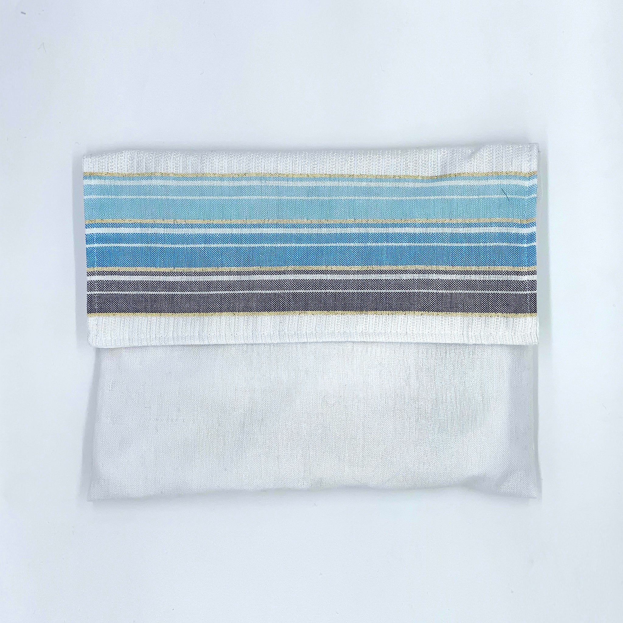 Ella - Silk Tallit - Shades of Blue with Gold on White