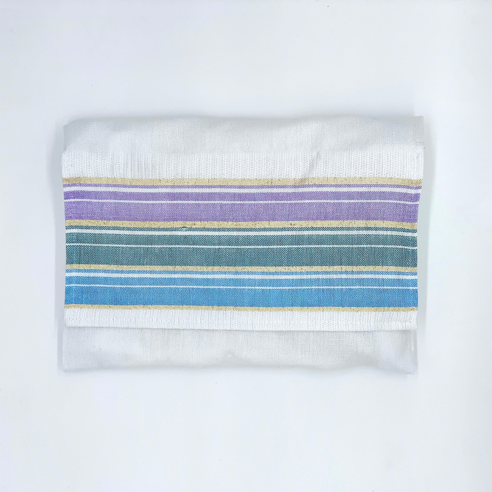 Ella - Silk Tallit - Pastel Purple, Teal and blue with Gold on White