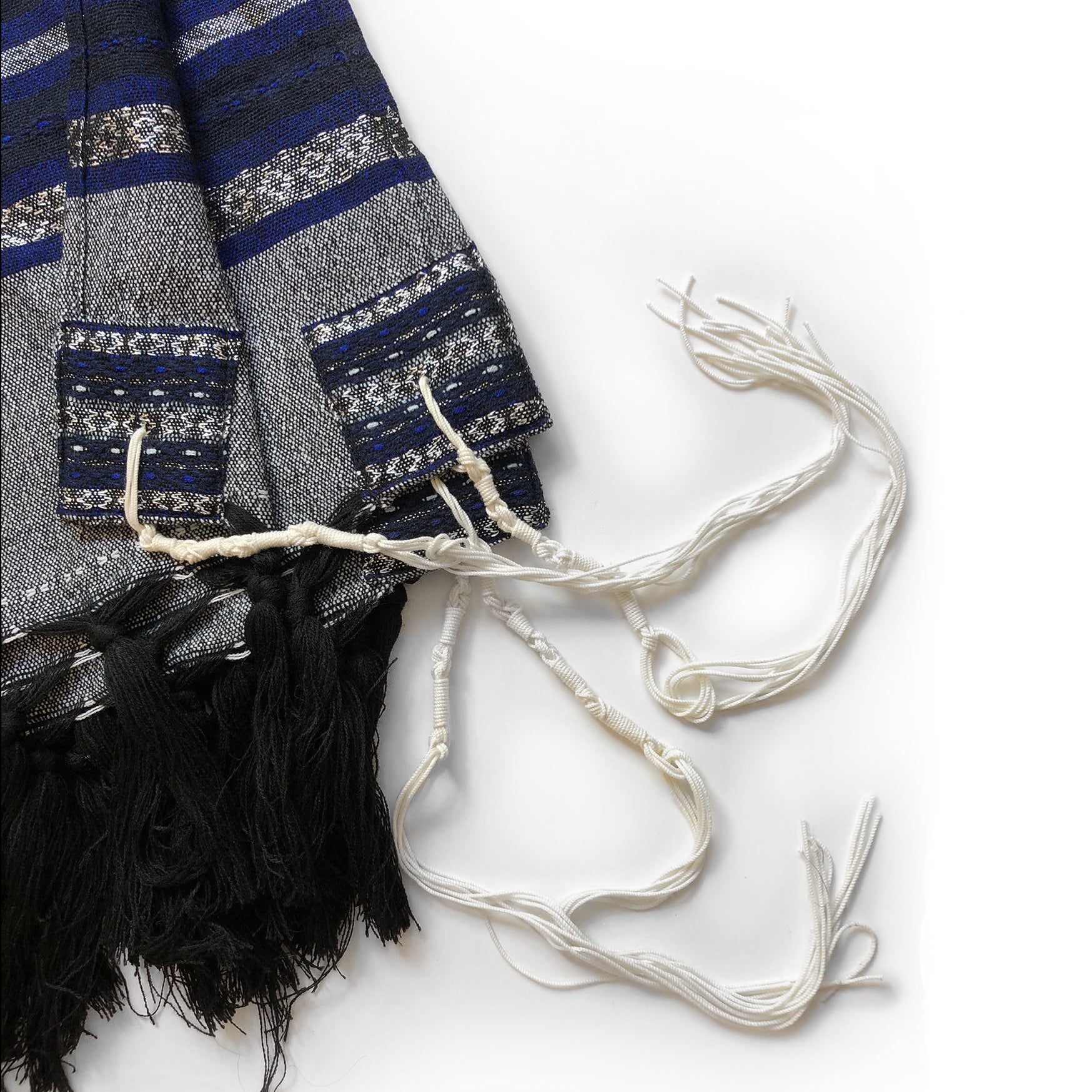 Gabrieli Premium - Wool Tallit - Blue & Silver on Gray