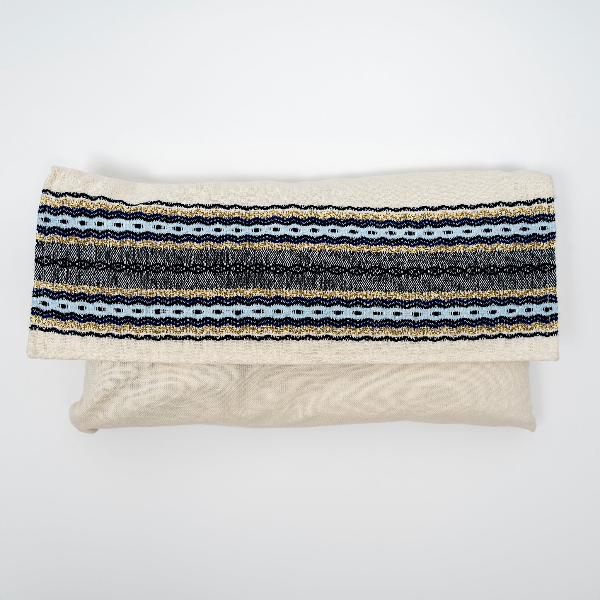 Adam - Cotton Tallit - Blues and Gold on Off-White