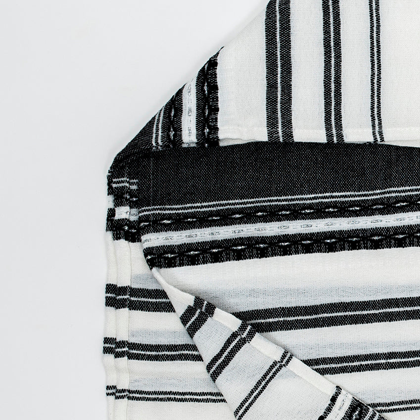 Samuel - Wool Tallit  - Black and Silver on White