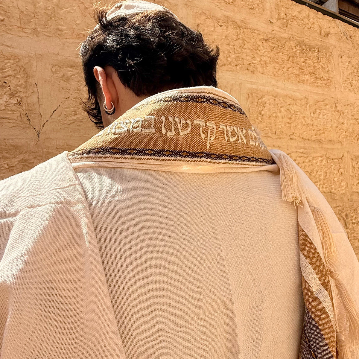 Gabrieli Premium - Cotton Tallit - Brown & Silver on Off-white