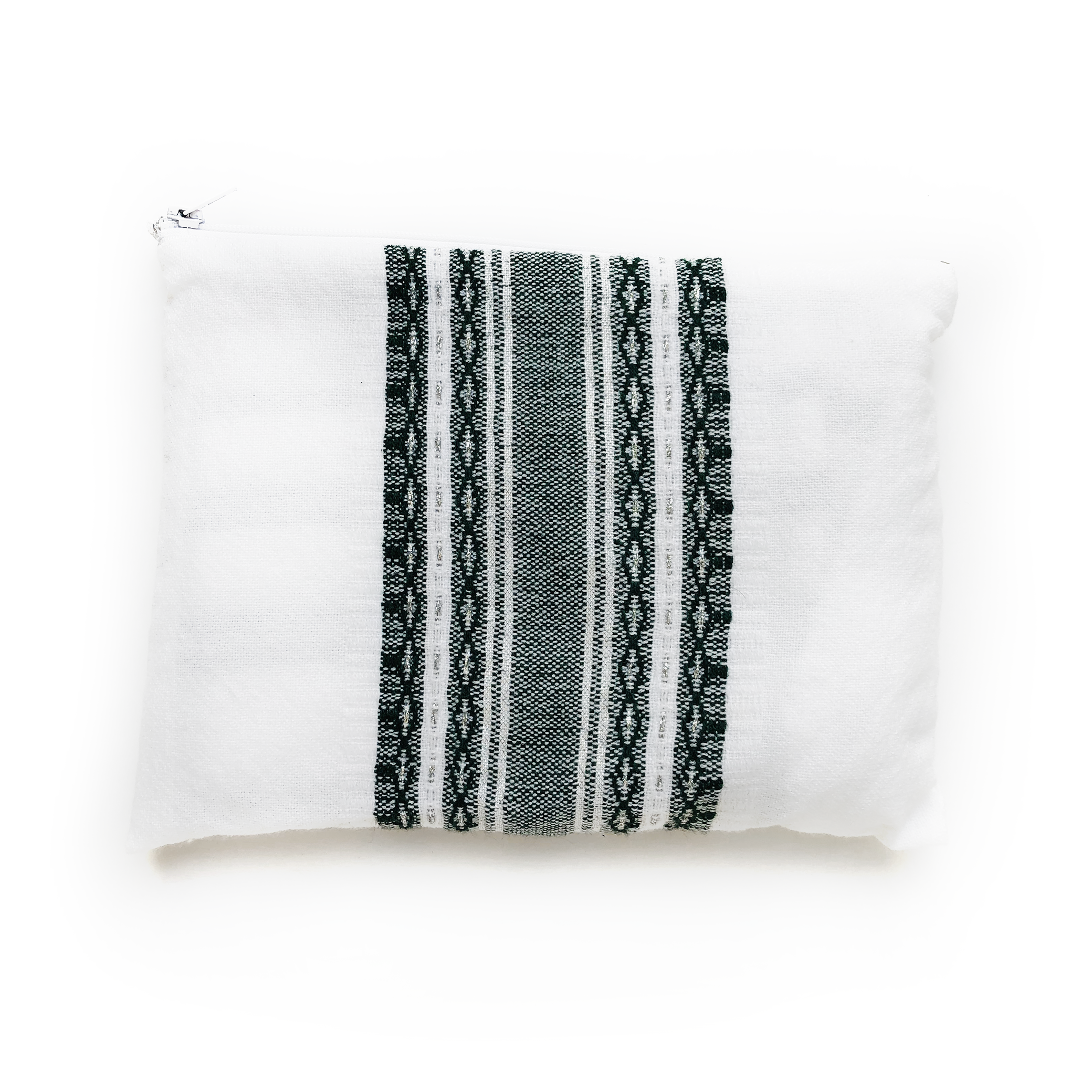 Samuel - Wool Tallit  - Dark Green and Silver on White
