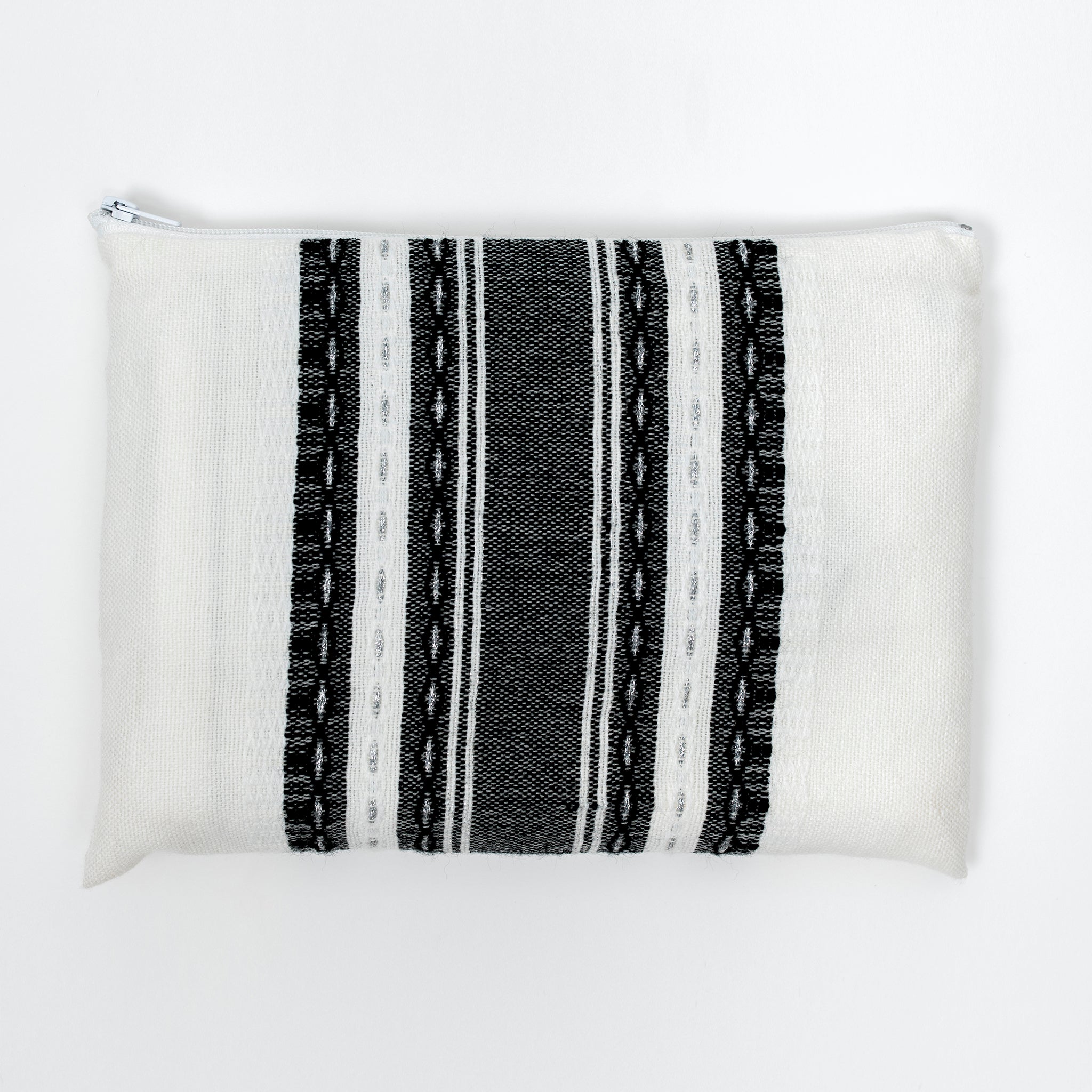 Samuel - Wool Tallit  - Black and Silver on White