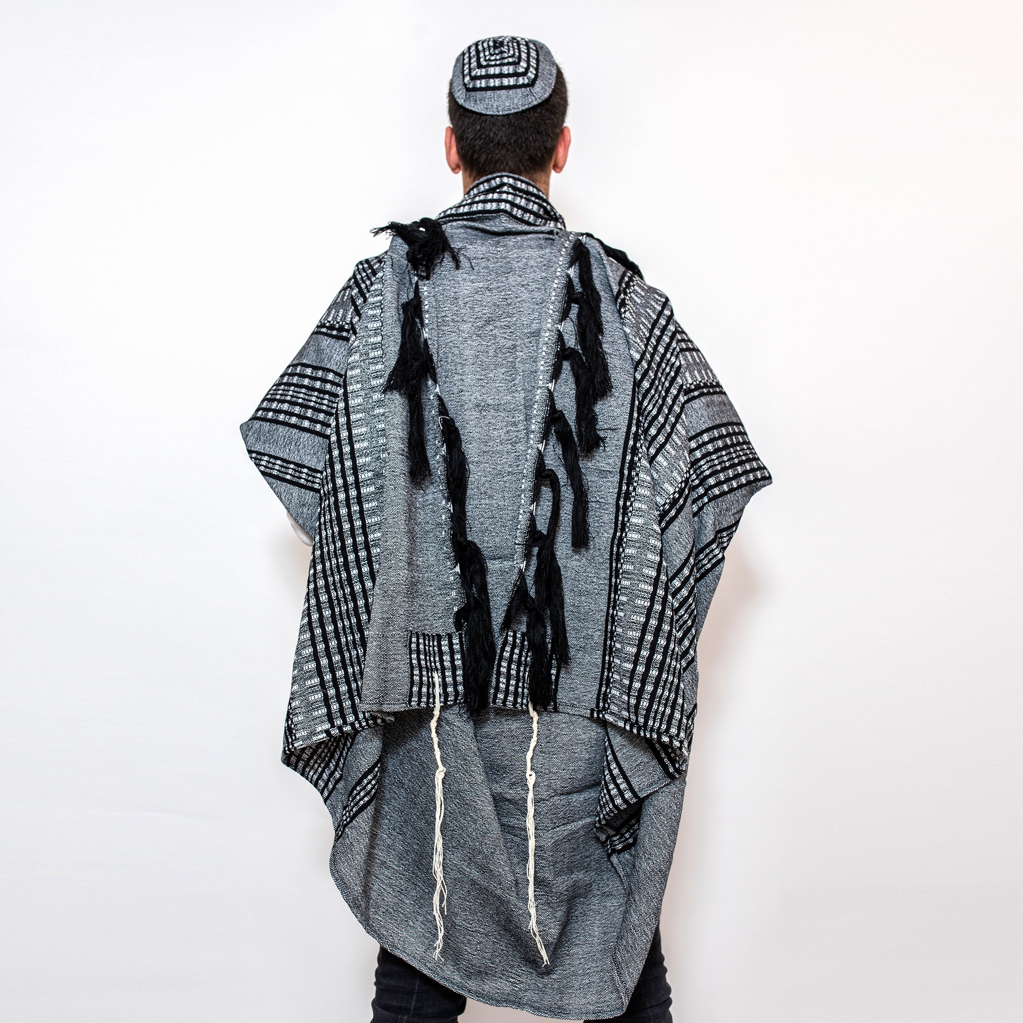 Yoel - Wool Tallit  - Black and Grays on Gray